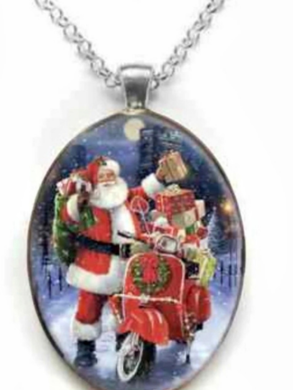 Christmas Santa Oval Pendant Necklace